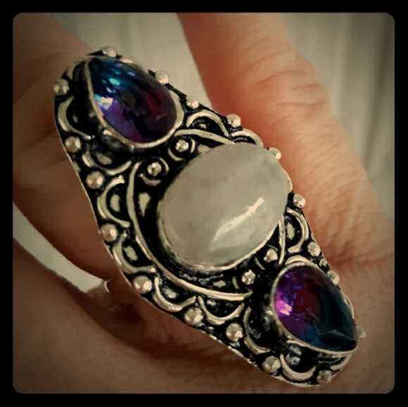 New Rainbow Moonstone & Bicolor Tourmaline 925 Silver Ring. - Picture 3 of 8